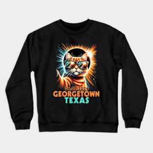 Cat Taking Selfie Total Solar Eclipse 2024 Georgetown Texas Crewneck Sweatshirt